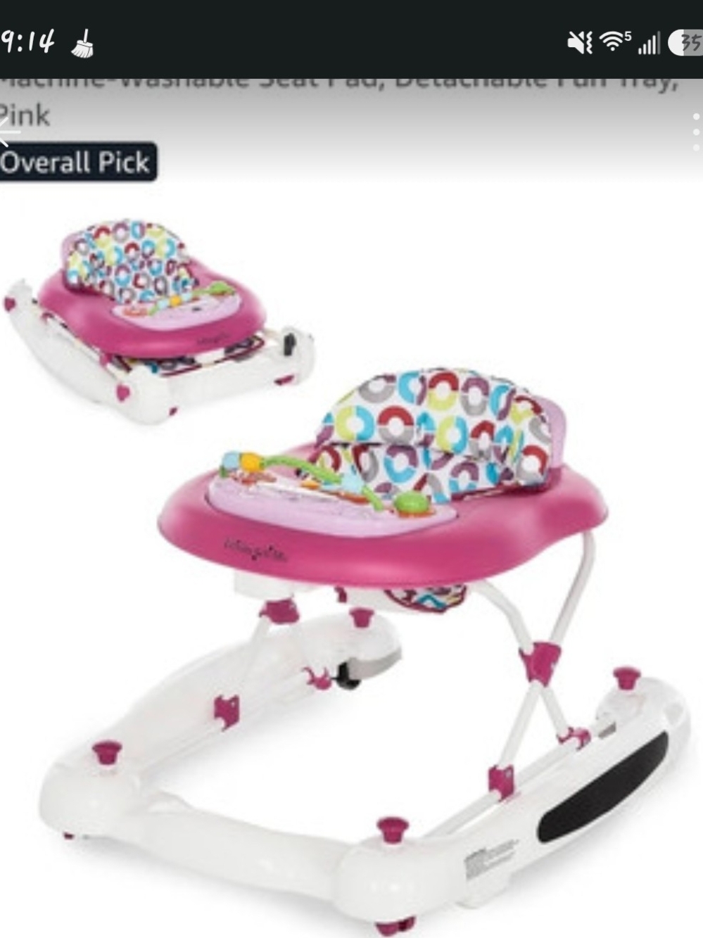 Dream On Me Go-Getter Baby Walker with Rear Push Handle, Easy to Fold, Pink
2-in